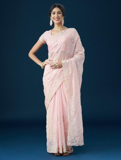 women solid with work embellished saree with blouse - 21949796 - Very Small Image - 1