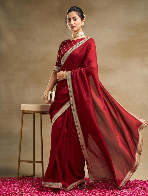 women solid with bordered saree with blouse - 21949800 - Very Small Image - 1