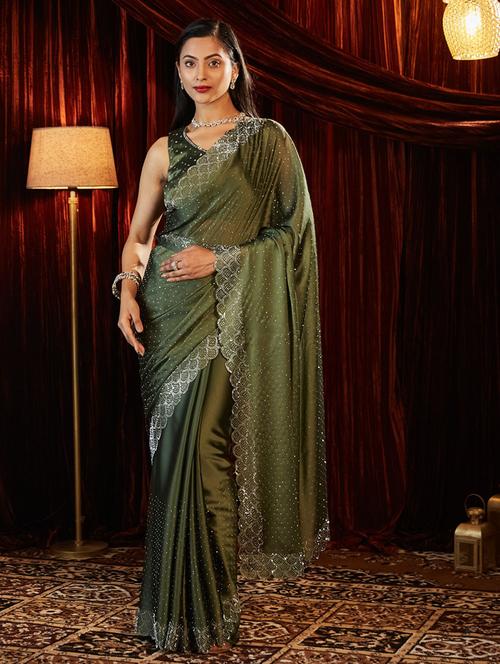 women solid with work embellished saree with blouse - 21949801 - Very Small Image - 1