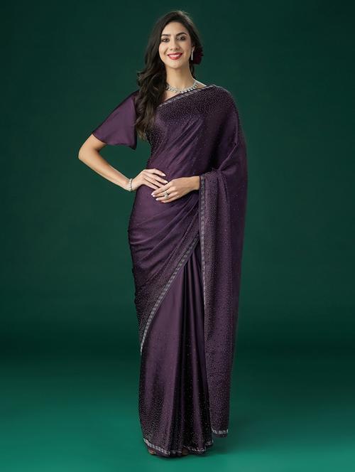 women solid with work embellished saree with blouse - 21949805 - Very Small Image - 1