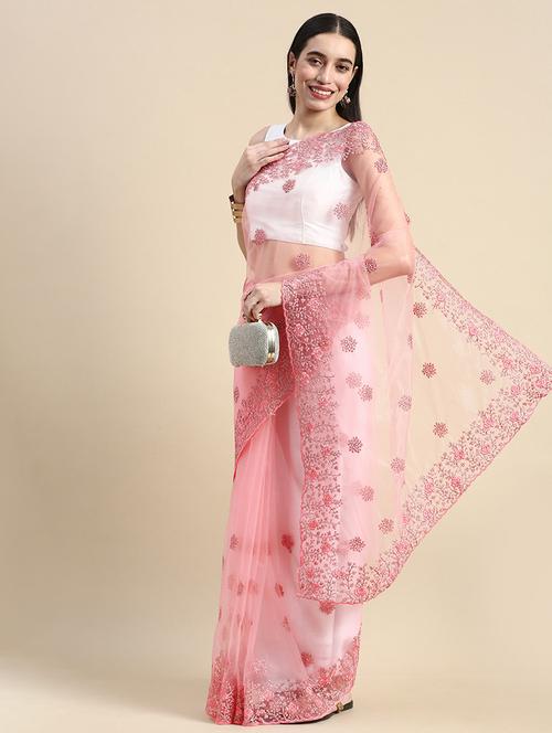 women solid with work embroidered saree with blouse - 21949808 - Very Small Image - 1