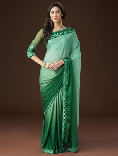 women ombre bordered saree with blouse - 21949816 - Very Small Image - 1