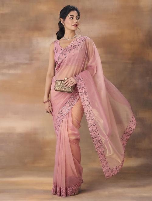 women solid with bordered saree with blouse - 21949818 - Very Small Image - 1