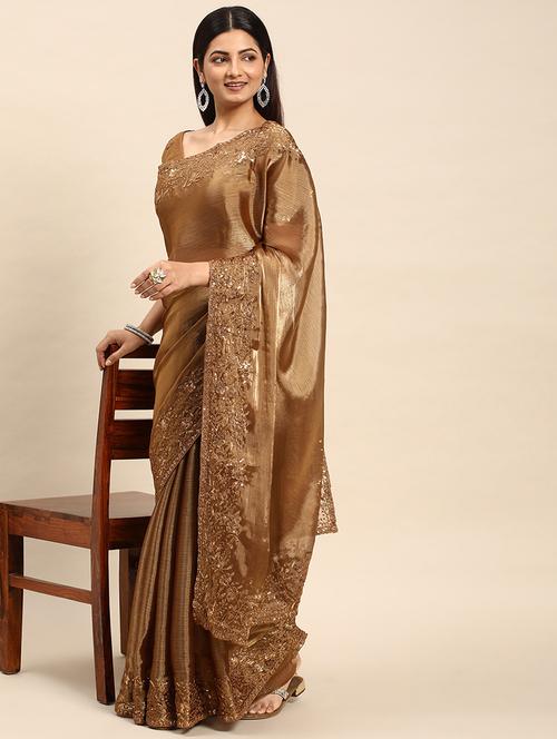 women solid with work embroidered saree with blouse - 21949823 - Very Small Image - 1