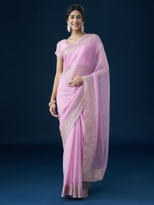 women solid with bordered saree with blouse - 21949843 - Very Small Image - 1
