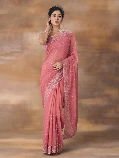 women solid with work embroidered saree with blouse - 21949846 - Very Small Image - 1