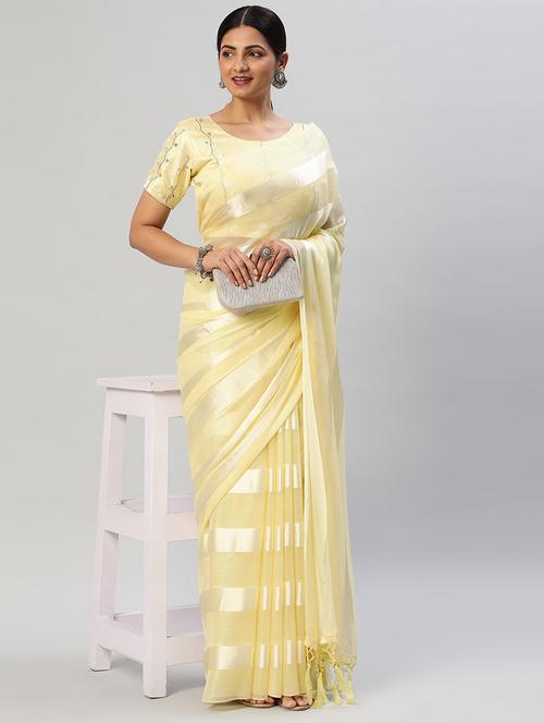 women yellow striped saree with blouse - 21949850 - Very Small Image - 1