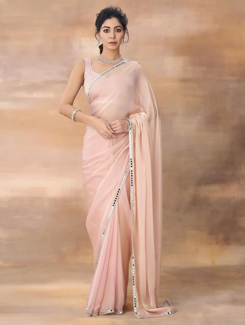 women solid mirror work bordered saree with blouse - 21949851 - Very Small Image - 1