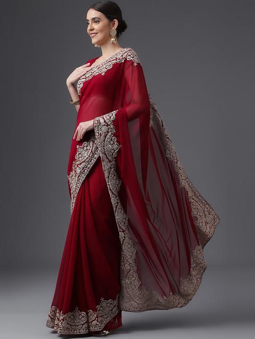 women solid with bordered saree with blouse - 21949852 - Very Small Image - 1