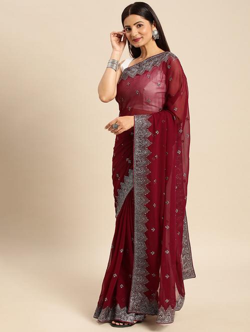 women solid with work embroidered saree with blouse - 21949856 - Very Small Image - 1