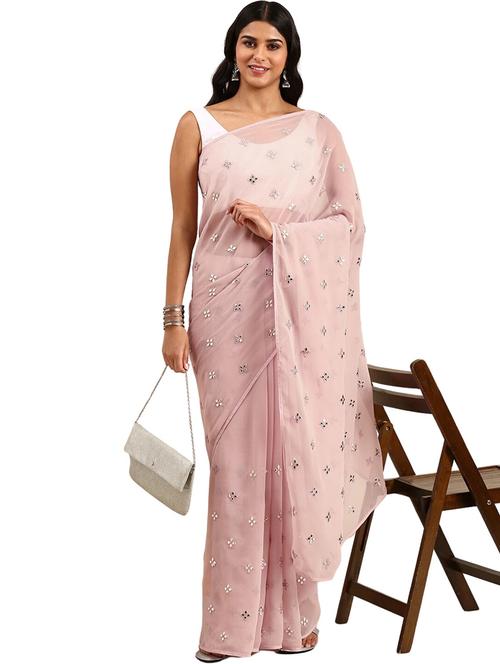 women solid with work embroidered saree with blouse - 21949862 - Very Small Image - 1
