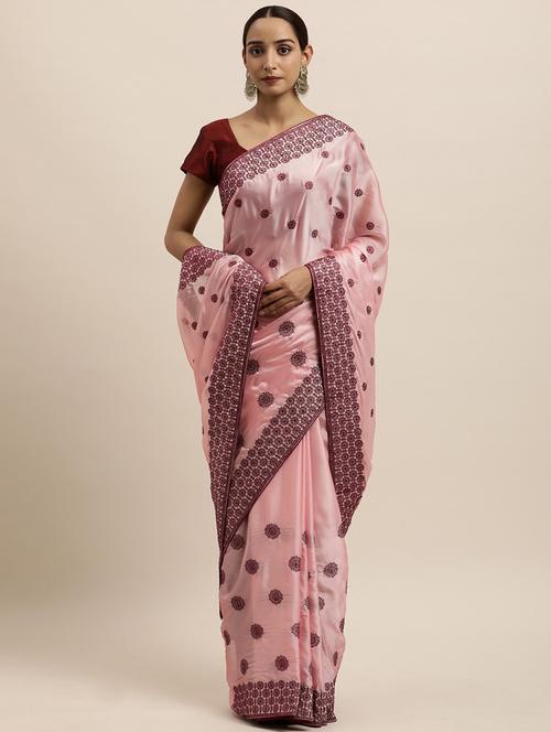 women solid with work embroidered saree with blouse - 21949877 - Very Small Image - 1