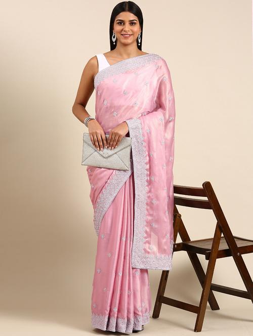 women solid with work embroidered saree with blouse - 21949878 - Very Small Image - 1