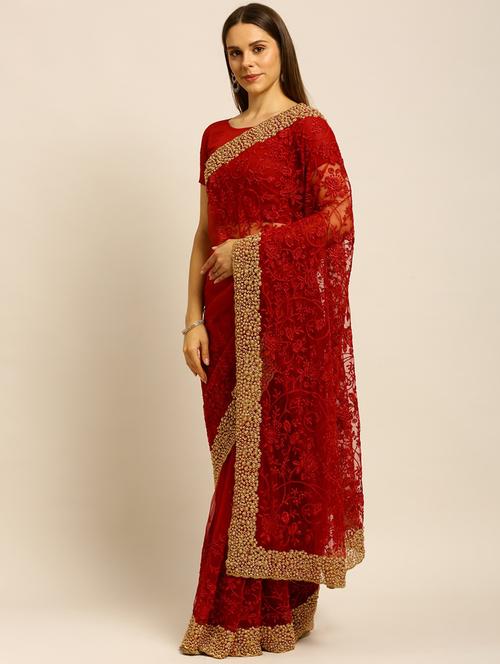 women solid with work embroidered saree with blouse - 21949881 - Very Small Image - 1