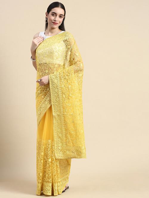 women solid with work embroidered saree with blouse - 21949892 - Very Small Image - 1