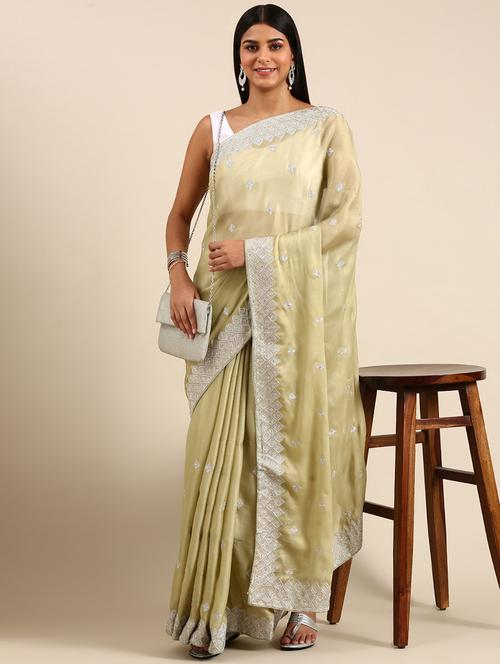 women solid with work embroidered saree with blouse - 21949906 - Very Small Image - 1
