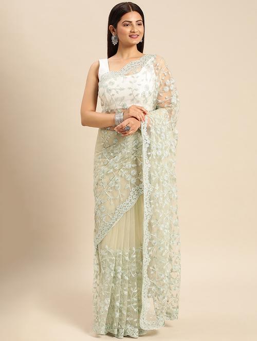women solid with work embroidered saree with blouse - 21949909 - Very Small Image - 1