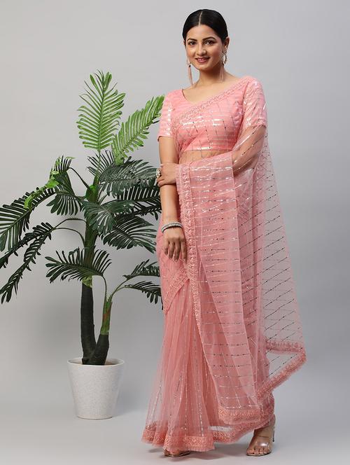women solid with work embellished saree with blouse - 21949915 - Very Small Image - 1