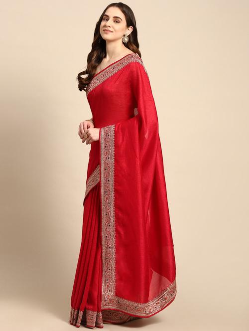 women solid with bordered saree with blouse - 21949926 - Very Small Image - 1