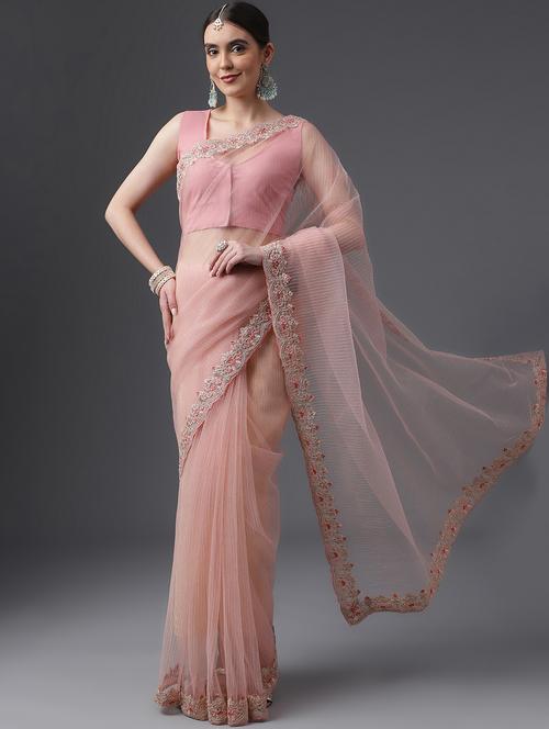 women solid with work embroidered saree with blouse - 21949934 - Very Small Image - 1