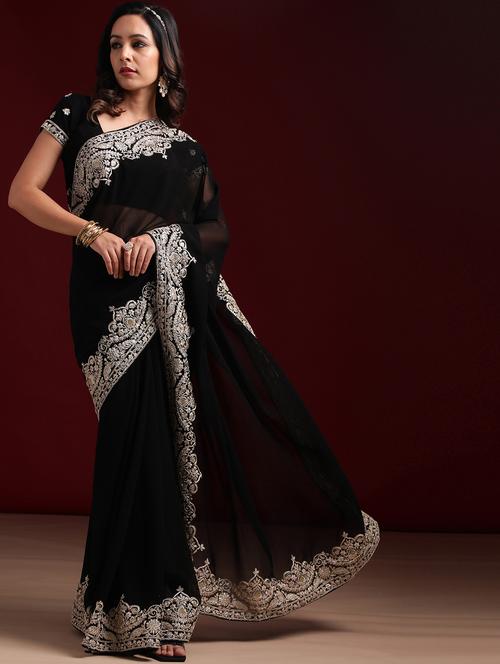 women solid with bordered saree with blouse - 21949938 - Very Small Image - 1