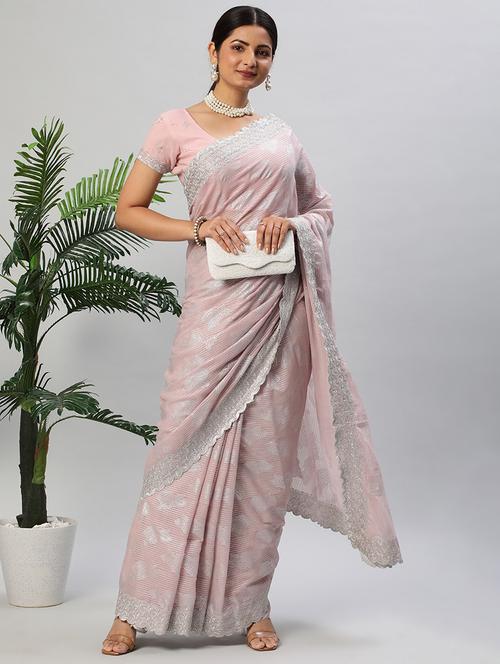 women foil printed embroidered bordered saree with blouse - 21949948 - Very Small Image - 1