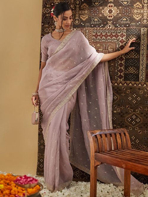 women solid with work embroidered saree with blouse - 21949958 - Very Small Image - 1