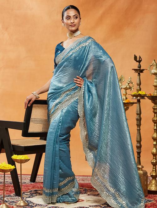 women solid with bordered saree with blouse - 21949964 - Very Small Image - 1
