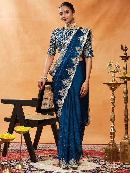 women solid with work embroidered saree with blouse - 21949968 - Very Small Image - 1