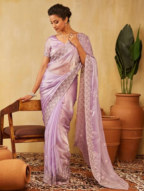 women solid with work embroidered saree with blouse - 21949970 - Very Small Image - 1