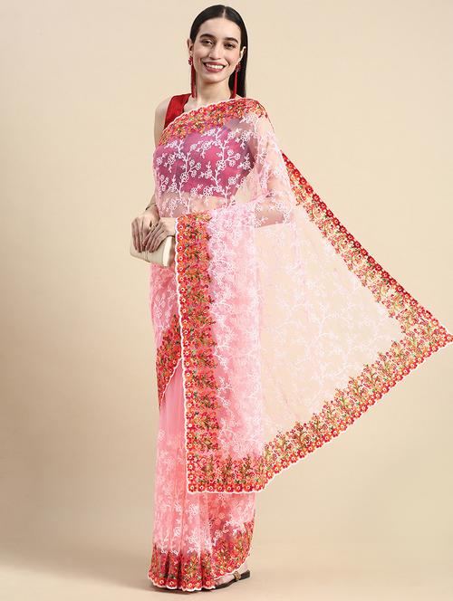 women solid with work embroidered saree with blouse - 21949980 - Very Small Image - 1