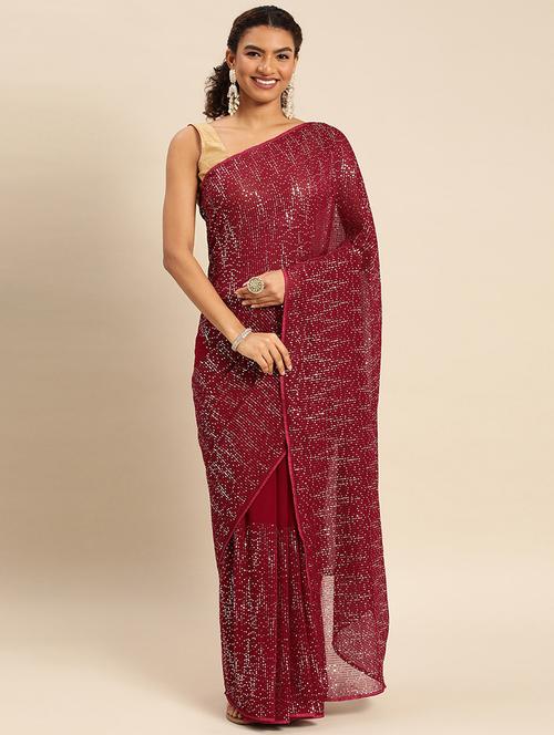 women solid with work embellished saree with blouse - 21949985 - Very Small Image - 1