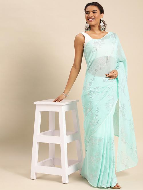 women solid with work embellished saree with blouse - 21949987 - Very Small Image - 1