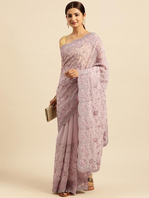 women solid with work embroidered saree with blouse - 21949995 - Very Small Image - 1