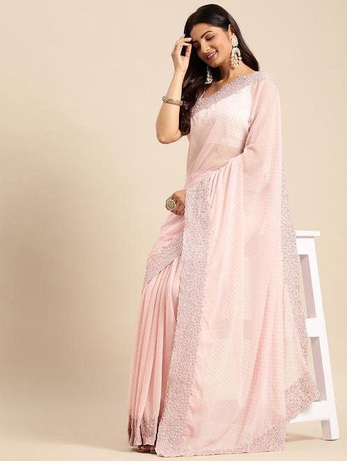 women solid with work embroidered saree with blouse - 21950001 - Very Small Image - 1