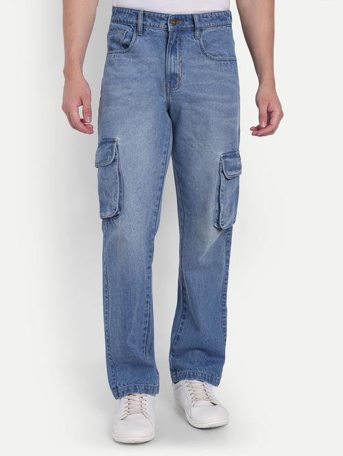 men blue washed mid rise denim cargo - 21950076 - Very Small Image - 1