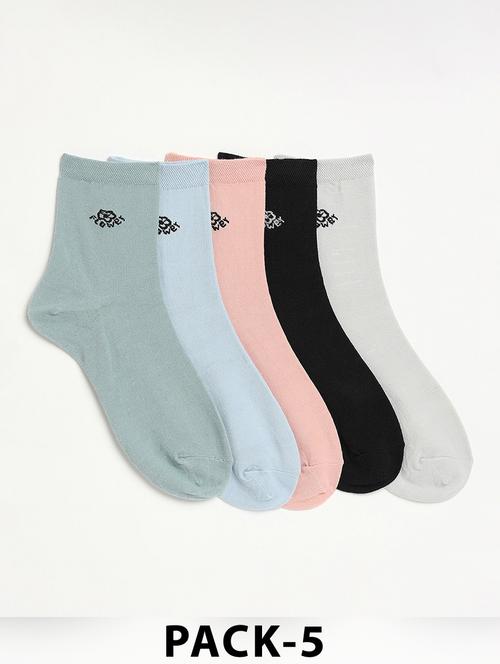women pack of 5 solid ankle length socks - 21950230 - Very Small Image - 1
