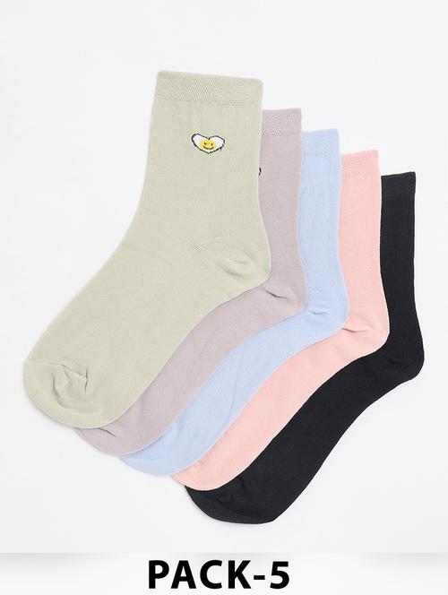 women pack of 5 solid ankle length socks - 21950231 - Very Small Image - 1