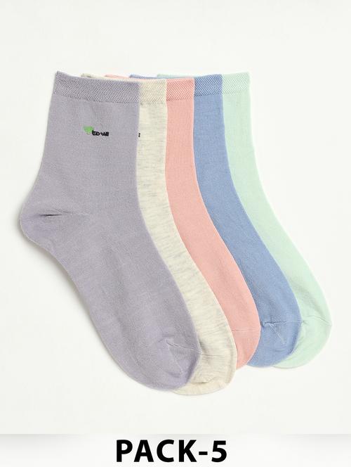 women pack of 5 solid above ankle length socks - 21950232 - Very Small Image - 1