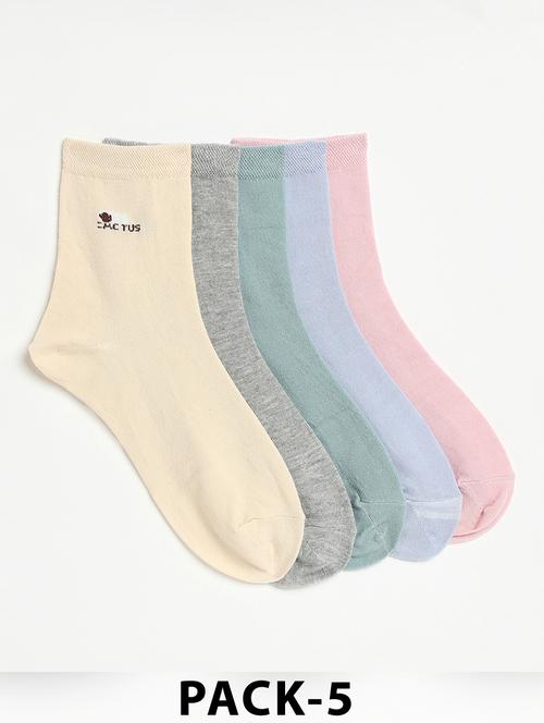 women pack of 5 solid above ankle length socks - 21950234 - Very Small Image - 1