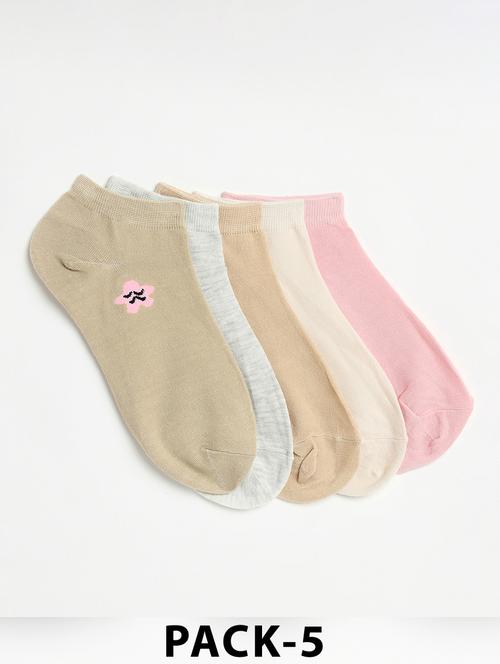 women pack of 5 solid ankle length socks - 21950236 - Very Small Image - 1