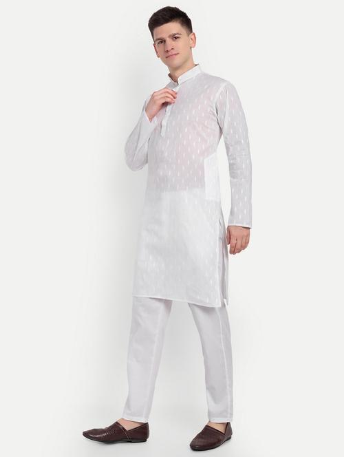men self design mandarin neck long kurta - 21950278 - Very Small Image - 1