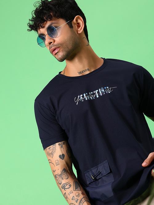 navy blue cotton front print tshirt - 21951339 - Very Small Image - 1