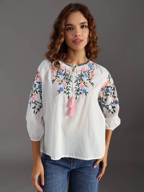 women embroidered puff sleeve regular top - 21952063 - Very Small Image - 1