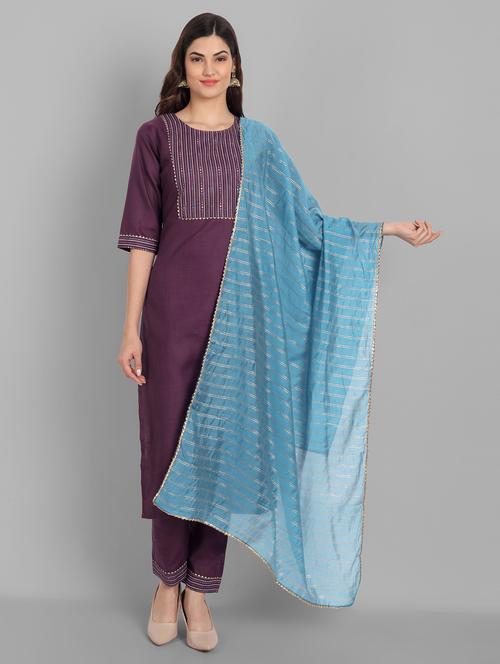 women three quarter sleeve kurta pant with dupatta set - 21954128 - Very Small Image - 1