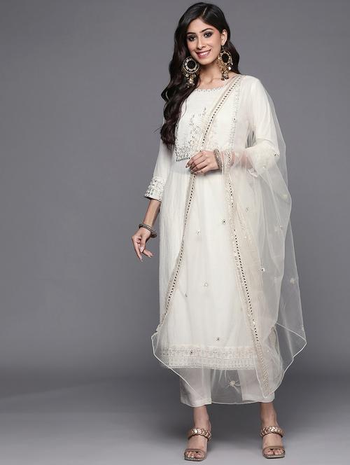 women three quarter sleeve kurta pant with dupatta set - 21954147 - Very Small Image - 1