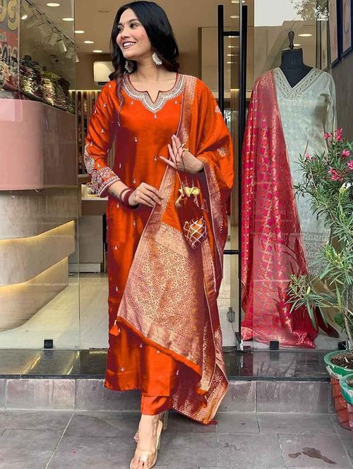 women three quarter sleeve kurta pant with dupatta set - 21954170 - Very Small Image - 1