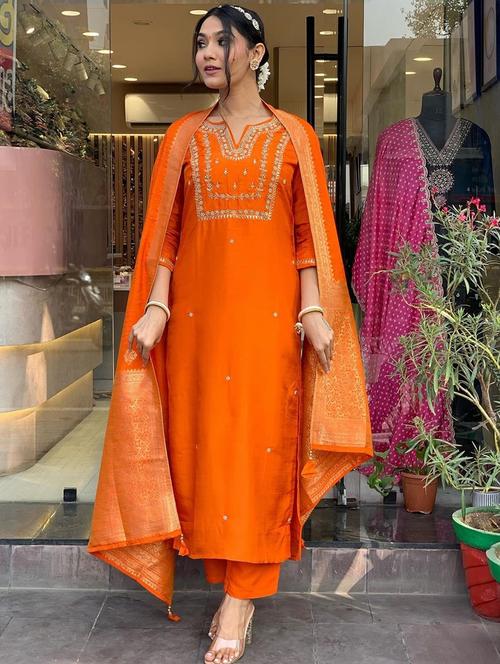 women three quarter sleeve kurta pant with dupatta set - 21954172 - Very Small Image - 1