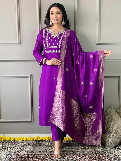 women three quarter sleeve kurta pant with dupatta set - 21954175 - Very Small Image - 1