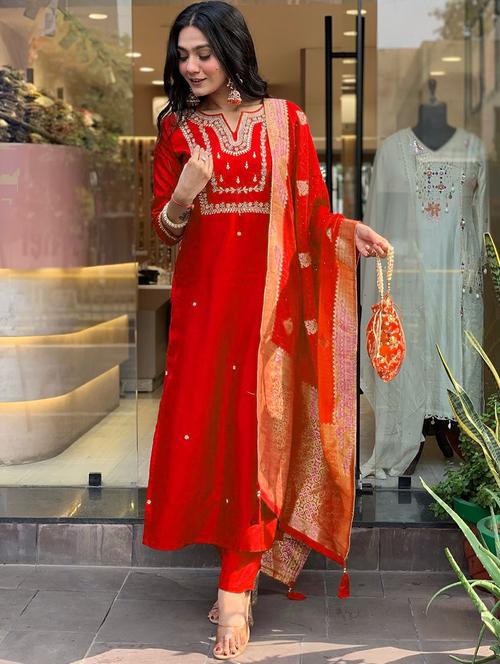 women three quarter sleeve kurta pant with dupatta set - 21954176 - Very Small Image - 1